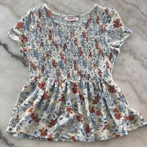 Charming Floral Kids Top - Cream and Red
